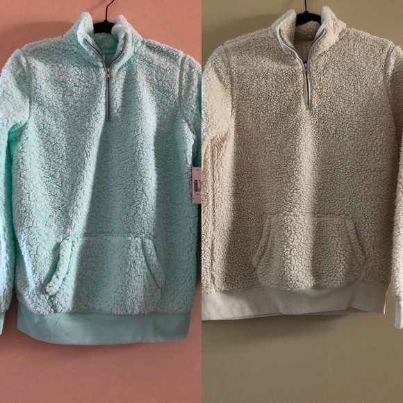 No Boundaries Tops - Aqua & Cream Quarter Zip Up Sherpa Sweater Bundle